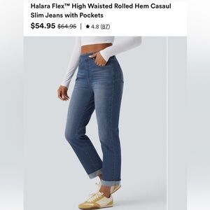 NWT! Halara Flex High Waisted Rolled Hem Casual Slim Jeans with Pockets size L